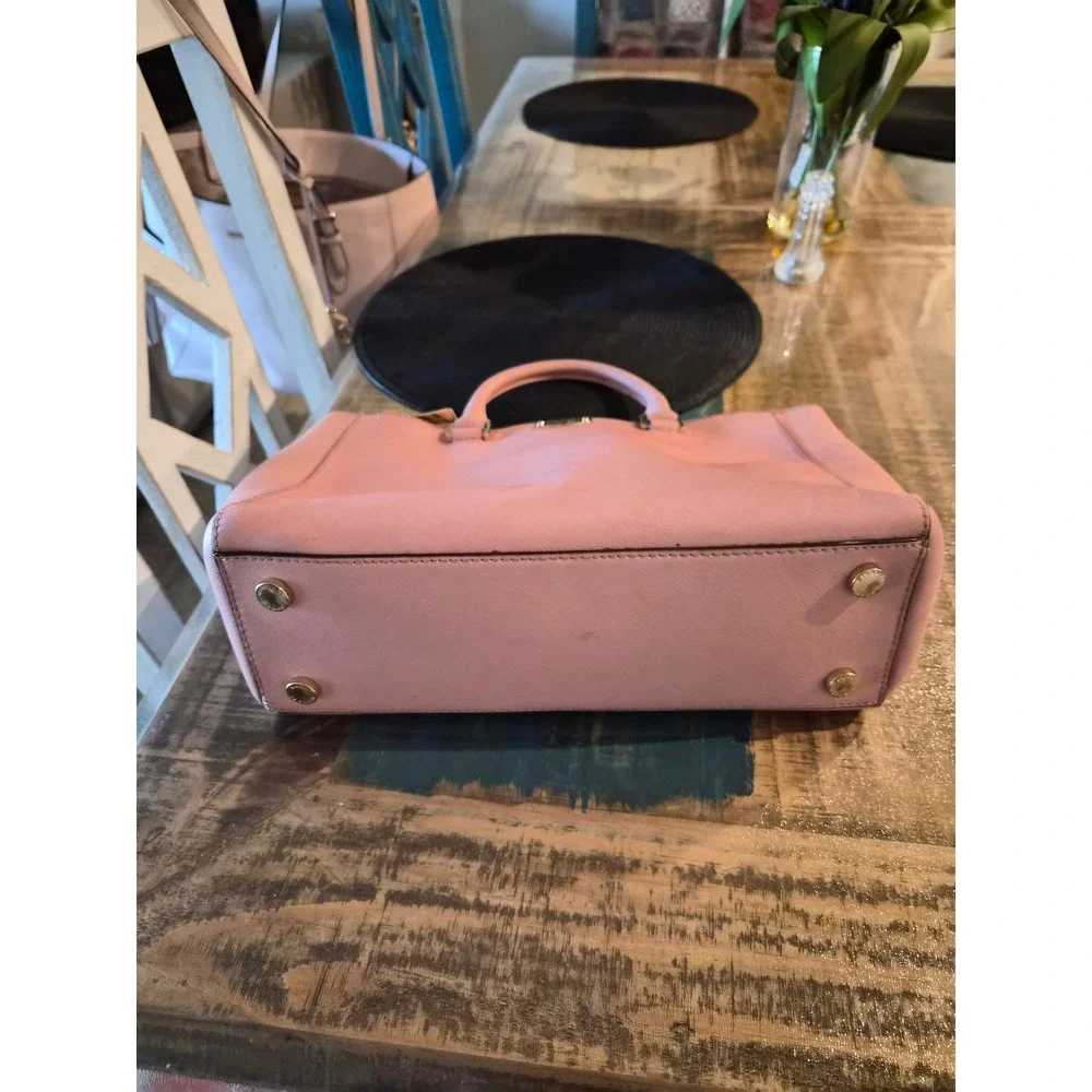 Michael Kors Savannah Satchel Pink Saffiano Leather Handbag Gold Hardware